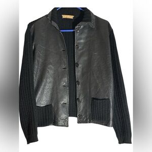Vintage Streetwear Moto leather & Wool Jacket
 Sz M/L knit wool sleeves & back.